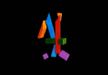 Screengrab of Channel 4 launch logo:a disassembled '4'